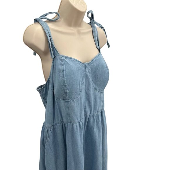 NWT LC Lauren Conrad Womens Chambray Blue Cotton Strap Sleeve Midi Dress XXL - Picture 5 of 13